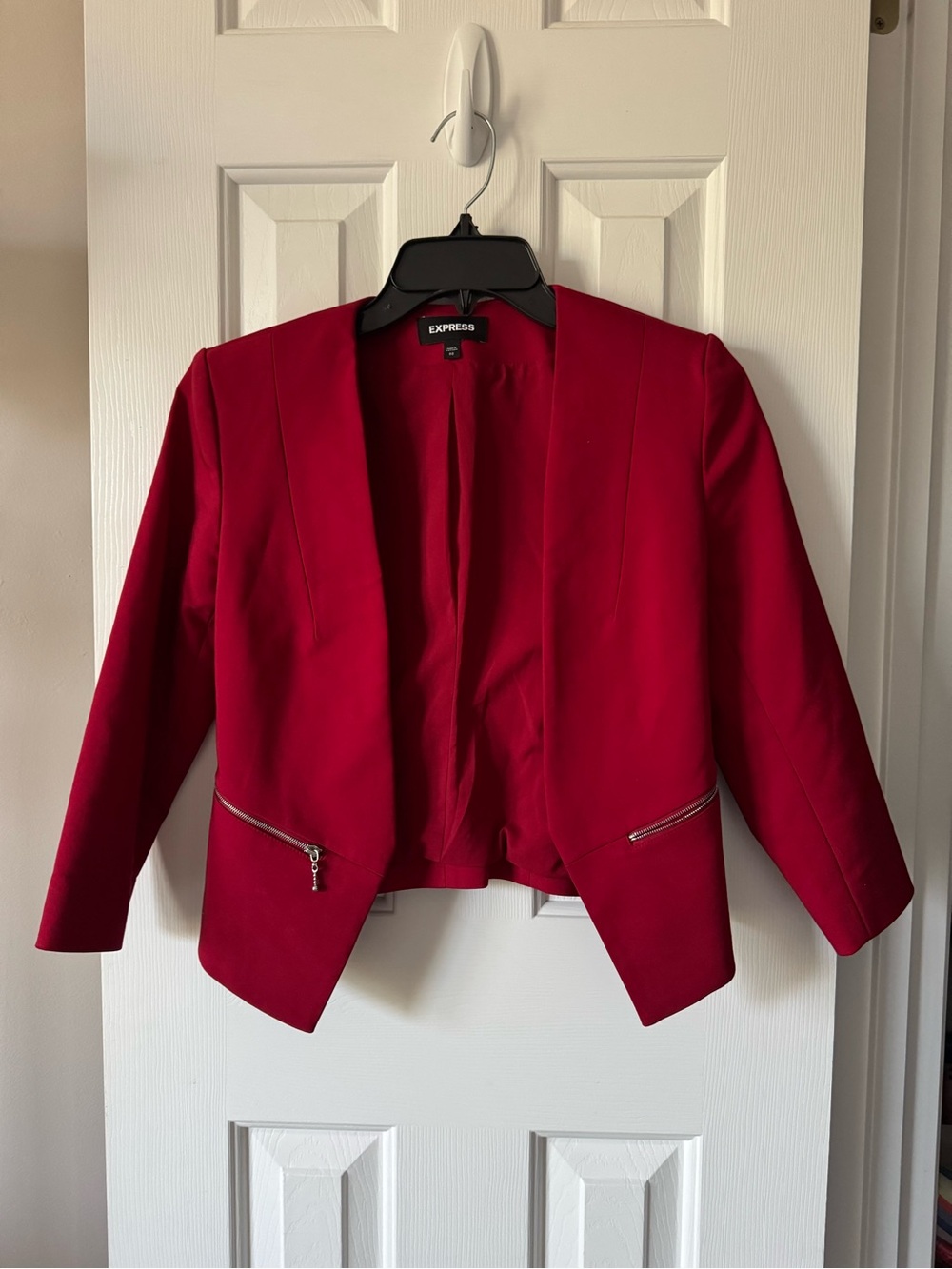 Express Women's Crimson Open-Front Blazer with Zip Accents